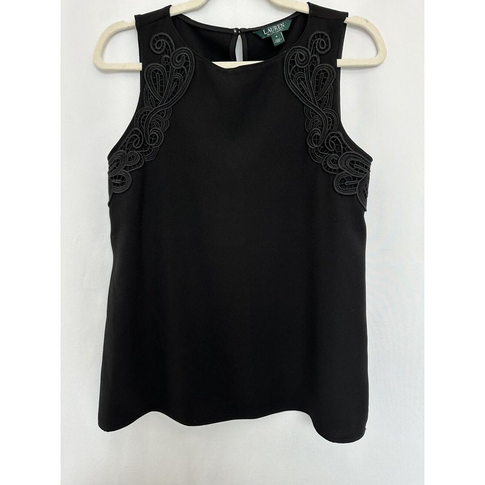 Ralph Lauren Womens‎ Embroidered Pullover Blouse, Black, 6